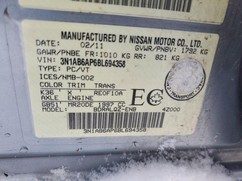 99624515 :رقم المزاد ، 3N1AB6AP6BL694358 vin ، 2011 Nissan Sentra مزاد بيع