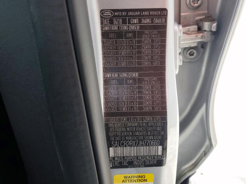 2018 Land Rover Discovery მანქანა იყიდება აუქციონზე, vin: SALCR2RX7JH770660, აუქციონის ნომერი: 75069865