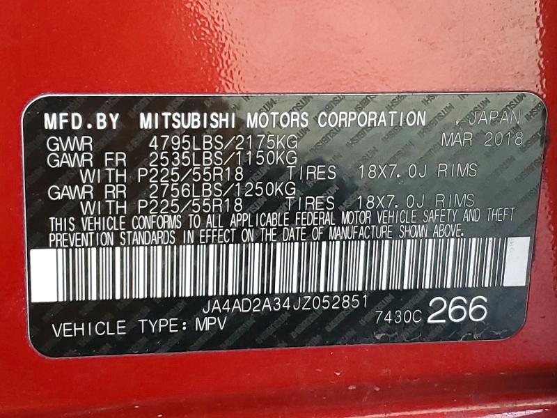 Продаж на аукціоні авто 2018 Mitsubishi Outlander, vin: JA4AD2A34JZ052851, номер лоту: 74746195