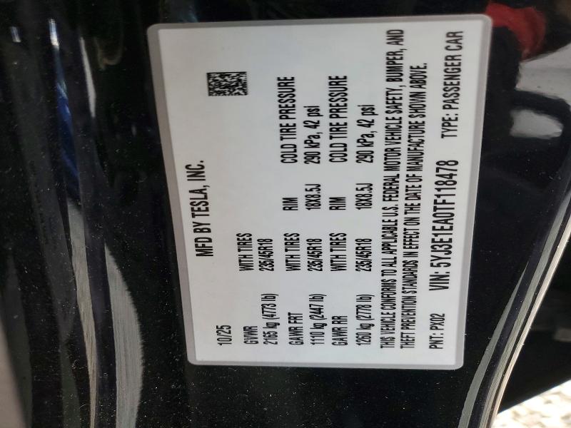 2026 Tesla Model 3 მანქანა იყიდება აუქციონზე, vin: 5YJ3E1EA0TF118478, აუქციონის ნომერი: 74450535