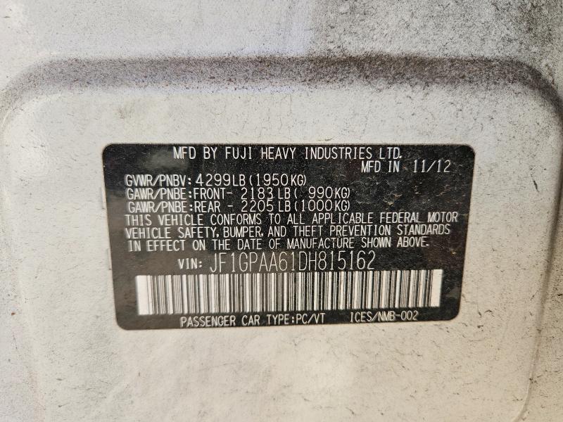 73114685 :رقم المزاد ، JF1GPAA61DH815162 vin ، 2013 Subaru Impreza مزاد بيع