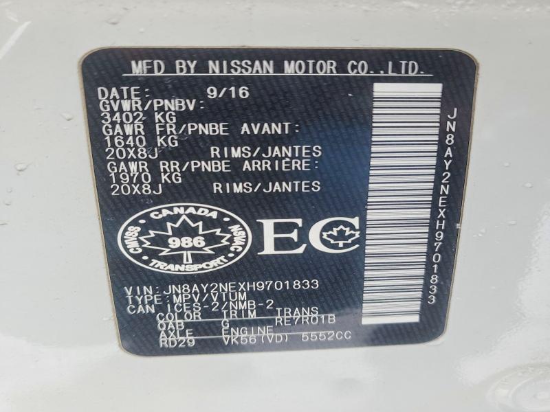 Aukcja sprzedaży 2017 Nissan Armada Pla, vin: JN8AY2NEXH9701833, numer aukcji: 73784345