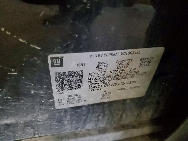98291585 :رقم المزاد ، 1GNEVGKW3JJ101330 vin ، 2018 Chevrolet Traverse مزاد بيع