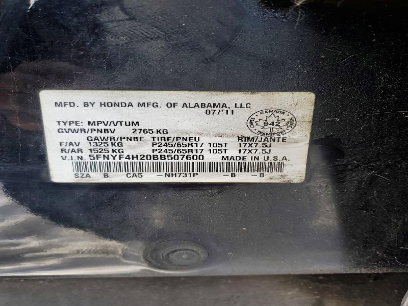 Продажа на аукционе авто 2011 Honda Pilot Lx, vin: 5FNYF4H20BB507600, номер лота: 74468565