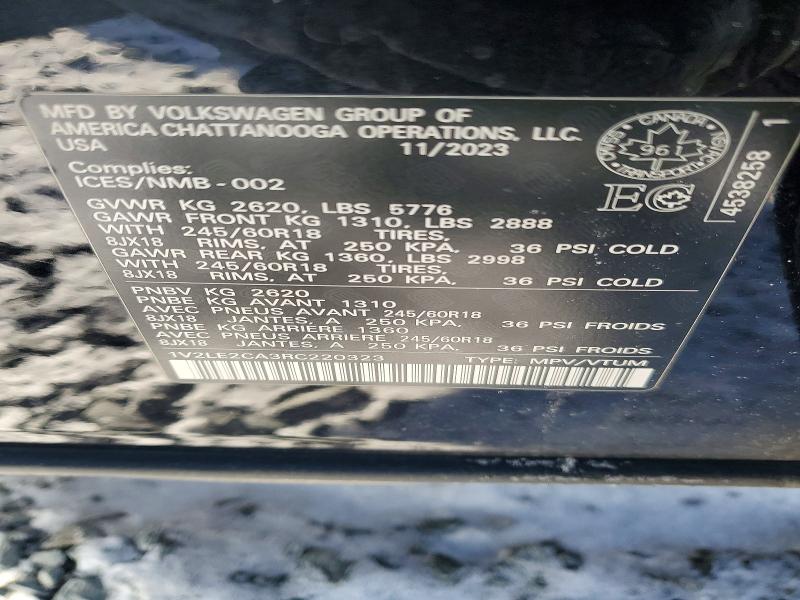 Продажа на аукционе авто 2024 Volkswagen Atlas Cros, vin: 1V2LE2CA3RC220323, номер лота: 99450295