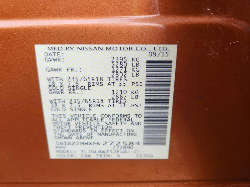 Aukcja sprzedaży 2015 Nissan Murano, vin: 5N1AZ2MHXFN272584, numer aukcji: 98755885