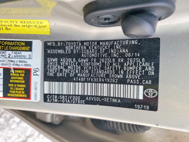 2014 Toyota Camry მანქანა იყიდება აუქციონზე, vin: 4T4BF1FK9ER419262, აუქციონის ნომერი: 72227225