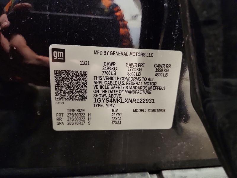 74078295 :رقم المزاد ، 1GYS4NKLXNR122931 vin ، 2022 Cadillac Escalade E مزاد بيع