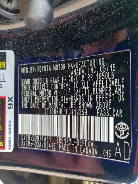 Aukcja sprzedaży 2015 Toyota Corolla, vin: 2T1BURHE1FC419359, numer aukcji: 99801995