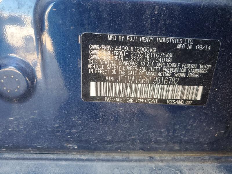 Aukcja sprzedaży 2015 Subaru Wrx, vin: JF1VA1A66F9816782, numer aukcji: 74365565
