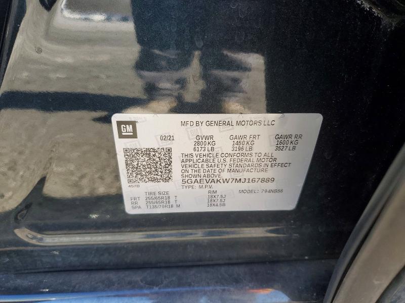Aukcja sprzedaży 2021 Buick Enclave, vin: 5GAEVAKW7MJ167889, numer aukcji: 75269075
