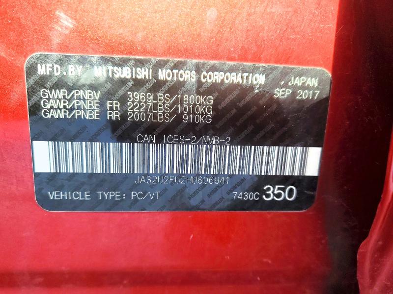 73834405 :رقم المزاد ، JA32U2FU2HU606941 vin ، 2017 Mitsubishi Lancer مزاد بيع