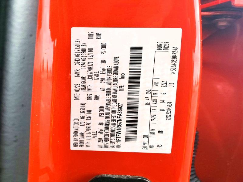 2022 Ford F150 Rapto მანქანა იყიდება აუქციონზე, vin: 1FTFW1RG7NFA86927, აუქციონის ნომერი: 72146315