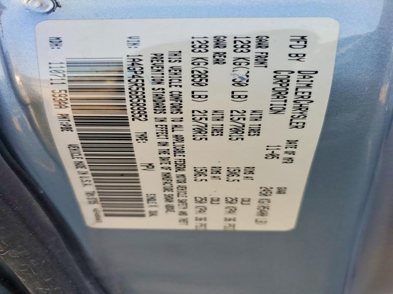 Auction sale of the 2006 Chrysler Town & Country, vin: 1A4GP45R56B589952, lot number: 74043785