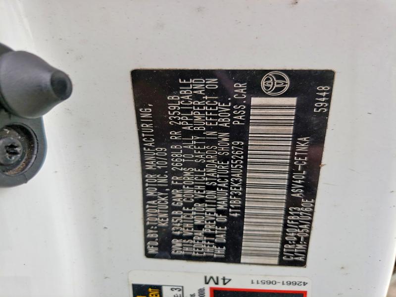 2010 Toyota Camry Base მანქანა იყიდება აუქციონზე, vin: 4T1BF3EK3AU552679, აუქციონის ნომერი: 75653405
