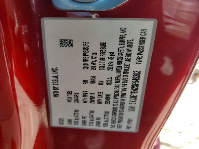 99597985 :رقم المزاد ، 5YJ3E1EA2SF949303 vin ، 2025 Tesla Model 3 مزاد بيع