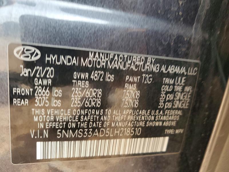 98217155 :رقم المزاد ، 5NMS33AD5LH218510 vin ، 2020 Hyundai Santa Fe مزاد بيع