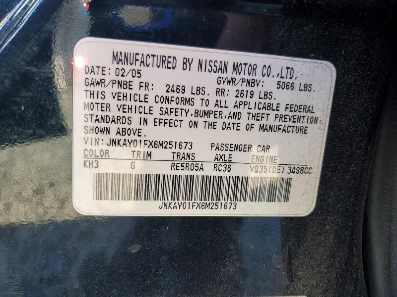Aukcja sprzedaży 2006 Infiniti M35 Base, vin: JNKAY01FX6M251673, numer aukcji: 72321615