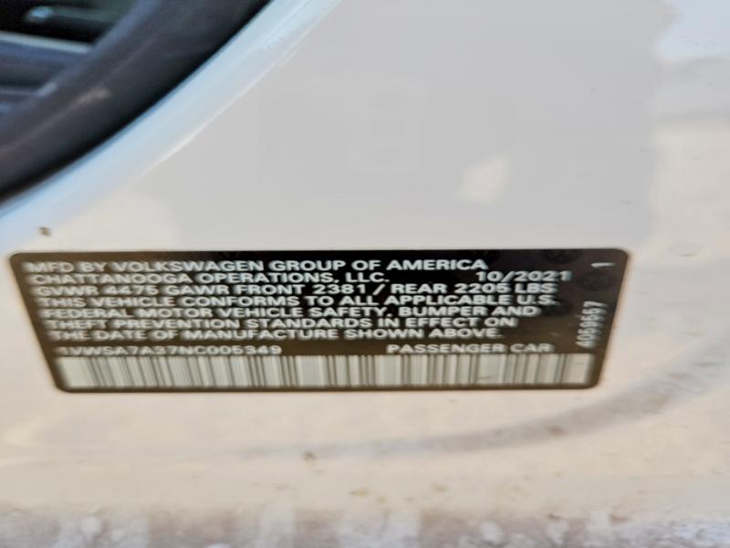 73660825 :رقم المزاد ، 1VWSA7A37NC005349 vin ، 2022 Volkswagen Passat مزاد بيع