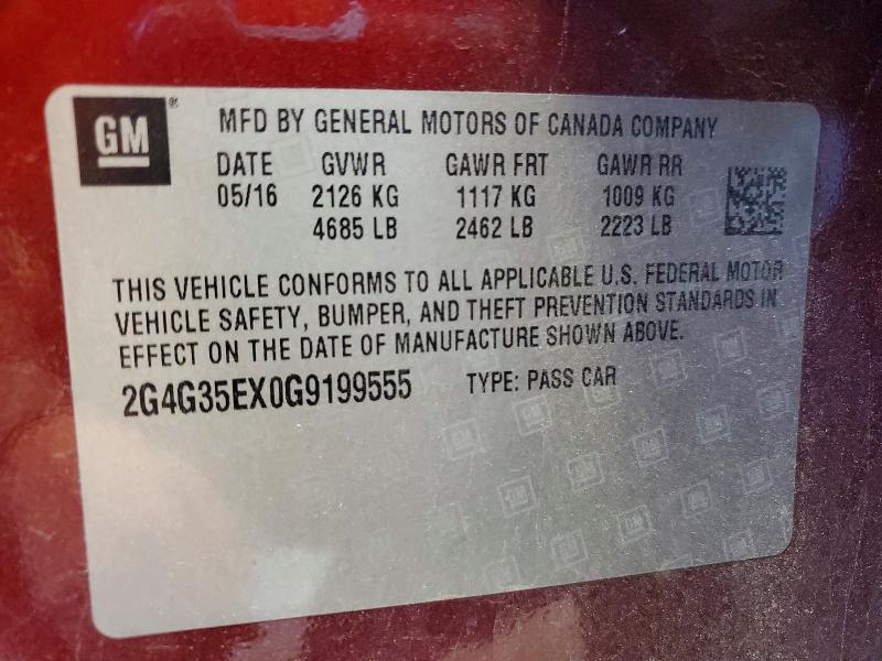72943035 :رقم المزاد ، 2G4G35EX0G9199555 vin ، 2016 Buick Regal Spor مزاد بيع