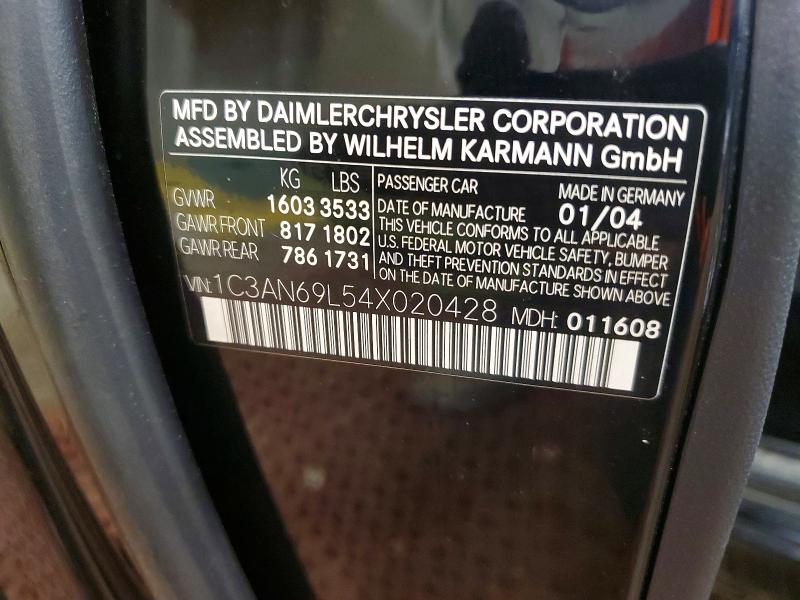 Auction sale of the 2004 Chrysler Crossfire, vin: 1C3AN69L54X020428, lot number: 74124705