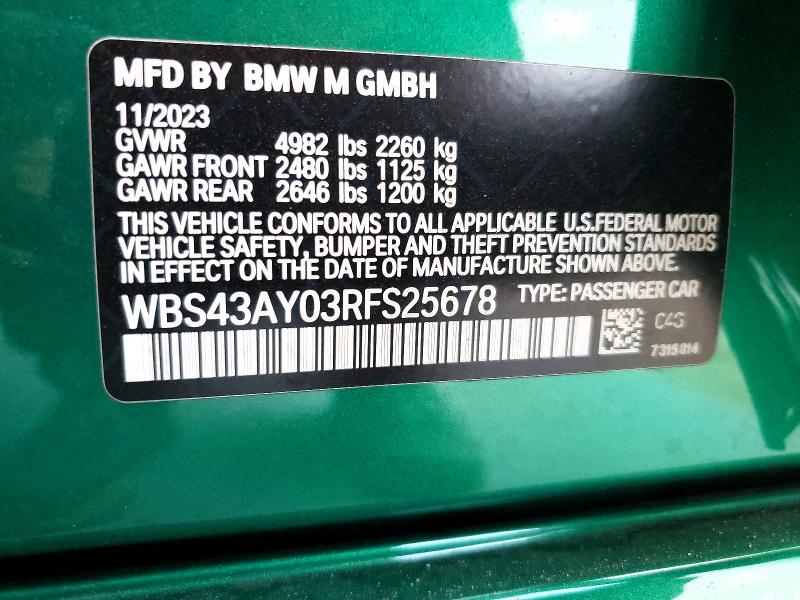 Продаж на аукціоні авто 2024 Bmw M3, vin: WBS43AY03RFS25678, номер лоту: 75413195