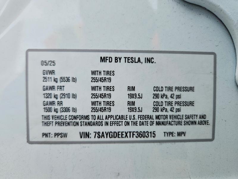 75081415 :رقم المزاد ، 7SAYGDEEXTF360315 vin ، 2026 Tesla Model Y مزاد بيع