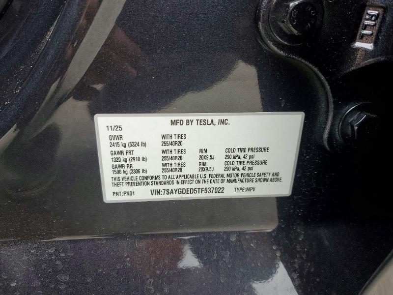 Aukcja sprzedaży 2026 Tesla Model Y, vin: 7SAYGDED5TF537022, numer aukcji: 98027835