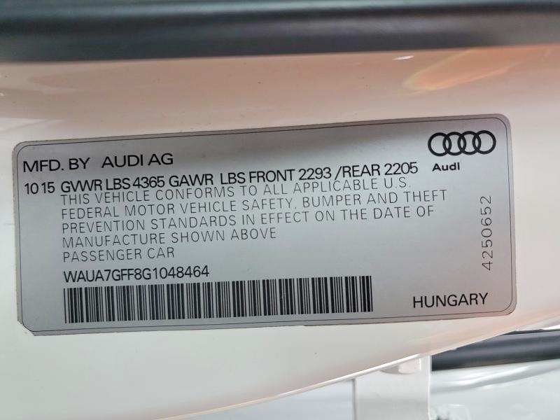 Продаж на аукціоні авто 2016 Audi A3, vin: WAUA7GFF8G1048464, номер лоту: 97870055