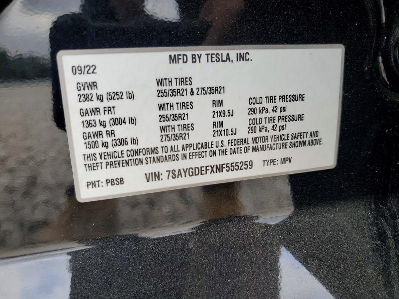Продаж на аукціоні авто 2022 Tesla Model Y, vin: 7SAYGDEFXNF555259, номер лоту: 74098325