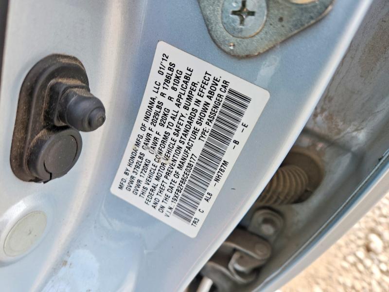 74570215 :رقم المزاد ، 19XFB2F86CE038177 vin ، 2012 Honda Civic مزاد بيع