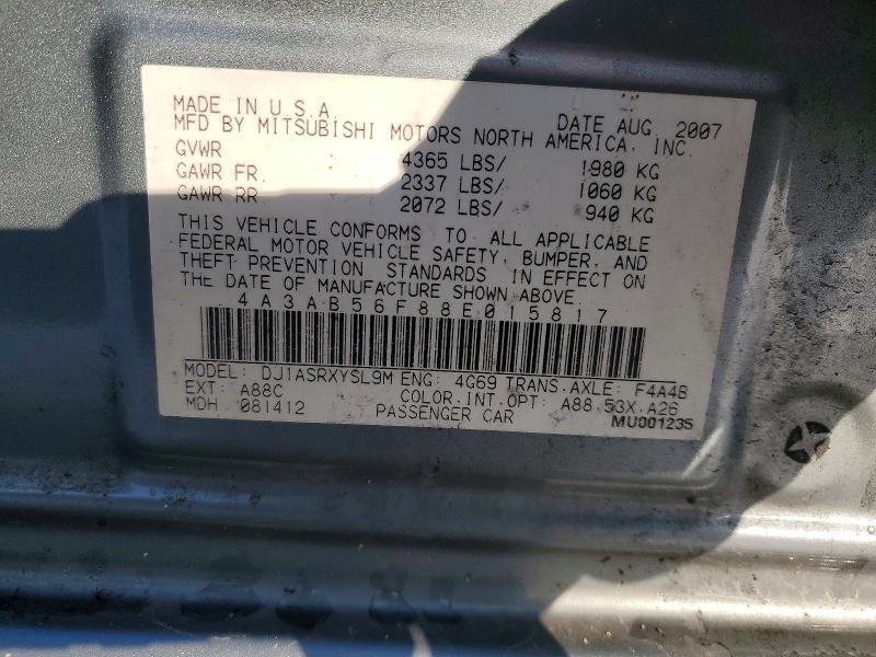 2008 Mitsubishi Galant Es მანქანა იყიდება აუქციონზე, vin: 4A3AB56F88E015817, აუქციონის ნომერი: 73576825