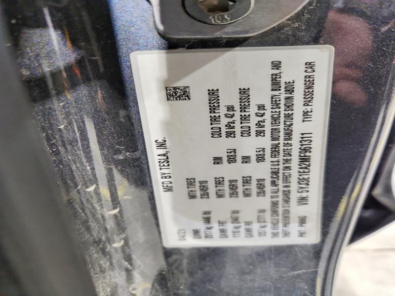 72767135 :رقم المزاد ، 5YJ3E1EA2MF961311 vin ، 2021 Tesla Model 3 مزاد بيع