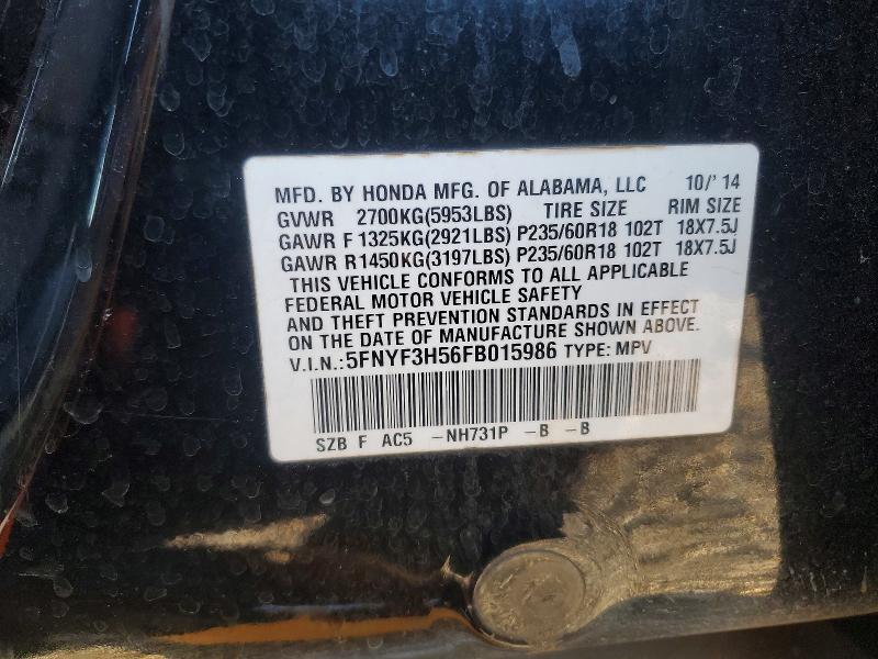 74502615 :رقم المزاد ، 5FNYF3H56FB015986 vin ، 2015 Honda Pilot مزاد بيع