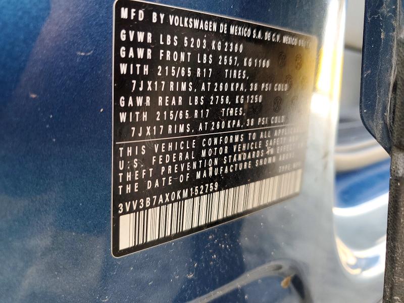 Продажа на аукционе авто 2019 Volkswagen Tiguan, vin: 3VV3B7AX0KM152759, номер лота: 72852305