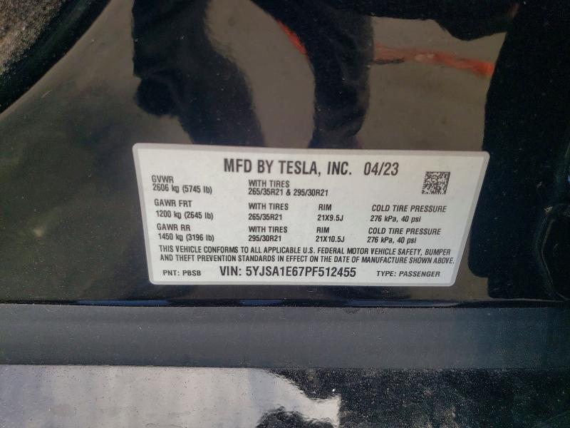 Продажа на аукционе авто 2023 Tesla Model S, vin: 5YJSA1E67PF512455, номер лота: 74120795