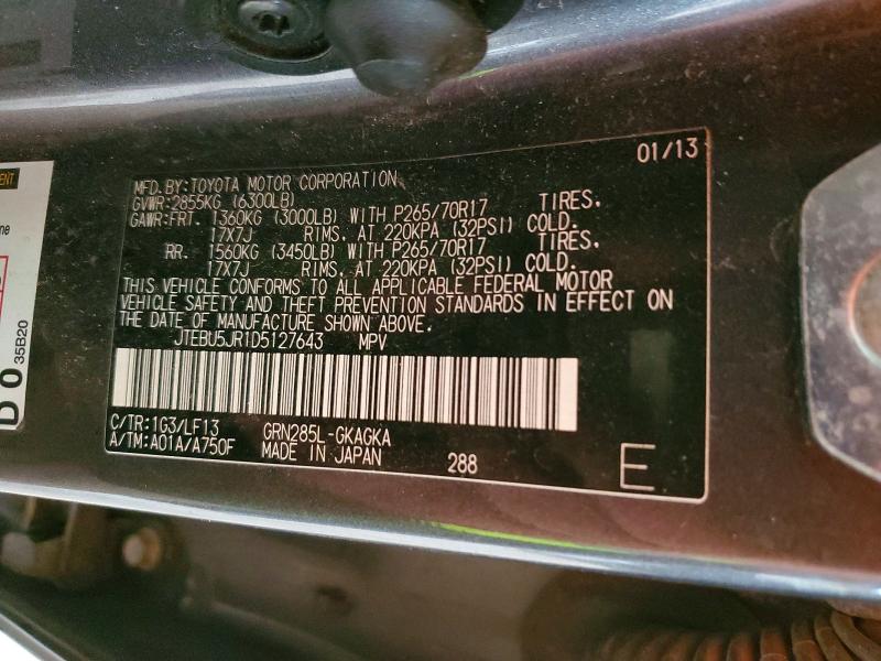 Aukcja sprzedaży 2013 Toyota 4runner, vin: JTEBU5JR1D5127643, numer aukcji: 99729865