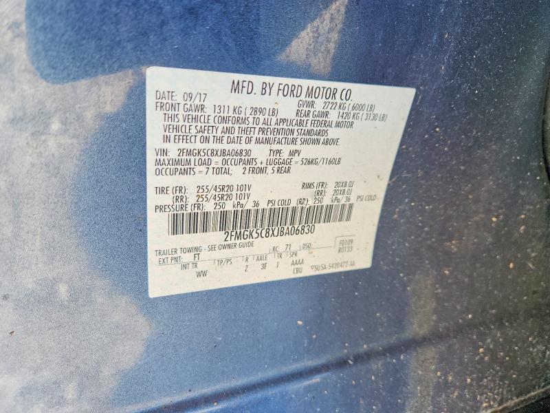 73727155 :رقم المزاد ، 2FMGK5C8XJBA06830 vin ، 2018 Ford Flex Sel مزاد بيع