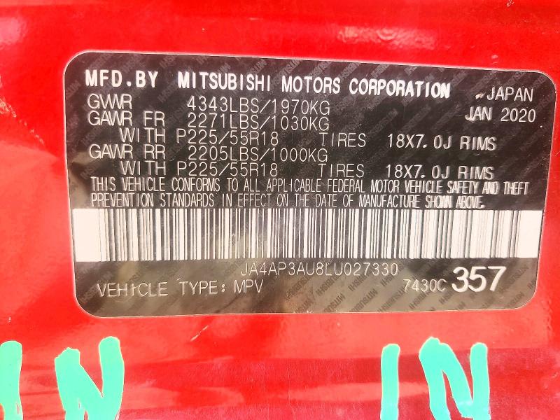 Auction sale of the 2020 Mitsubishi Outlander Sport, vin: JA4AP3AU8LU027330, lot number: 98406375