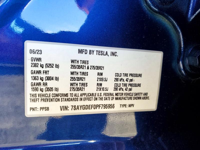 2023 Tesla Model Y მანქანა იყიდება აუქციონზე, vin: 7SAYGDEF0PF795956, აუქციონის ნომერი: 73225105