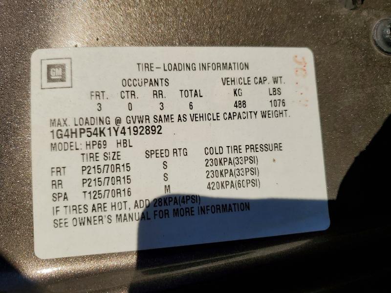 Продаж на аукціоні авто 2000 Buick Lesabre, vin: 1G4HP54K1Y4192892, номер лоту: 72965085