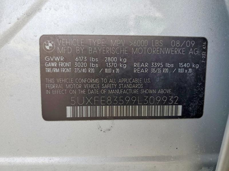 72889205 :رقم المزاد ، 5UXFE83599L309932 vin ، 2009 Bmw X5 مزاد بيع