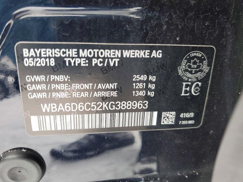 Продажа на аукционе авто 2019 Bmw 650 Xi Gra, vin: WBA6D6C52KG388963, номер лота: 99229655