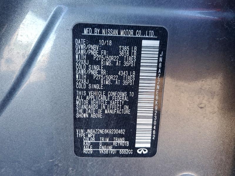 Aukcja sprzedaży 2019 Infiniti Qx80, vin: JN8AZ2NE6K9230462, numer aukcji: 98905925