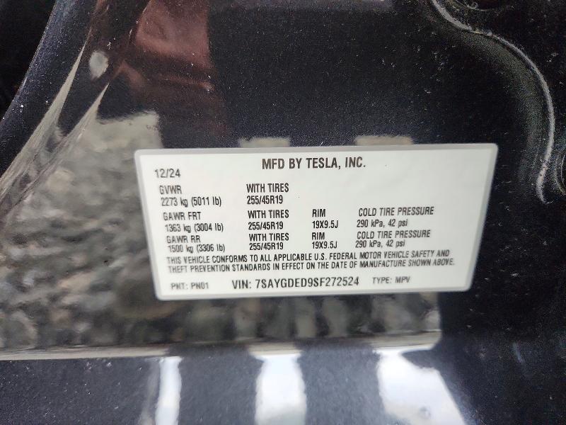 2025 Tesla Model Y მანქანა იყიდება აუქციონზე, vin: 7SAYGDED9SF272524, აუქციონის ნომერი: 98174265