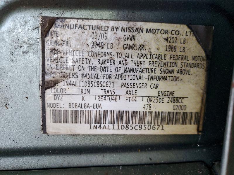 2005 Nissan Altima მანქანა იყიდება აუქციონზე, vin: 1N4AL11D85C950671, აუქციონის ნომერი: 72947715