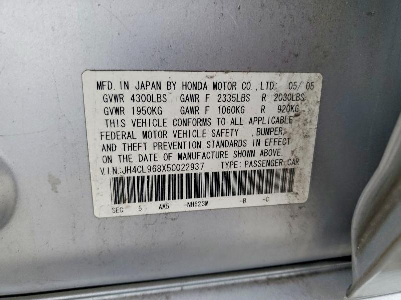 Aukcja sprzedaży 2005 Acura Tsx, vin: JH4CL968X5C022937, numer aukcji: 74121885