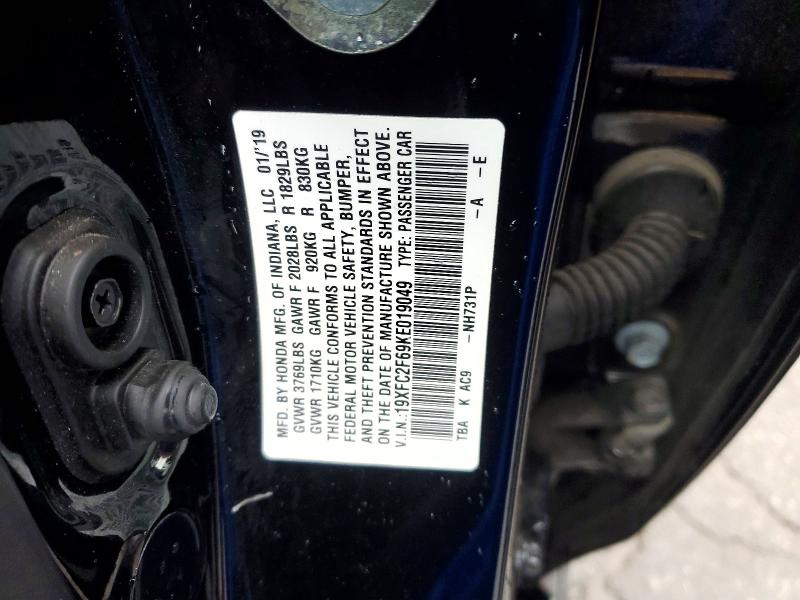 74082265 :رقم المزاد ، 19XFC2F69KE019049 vin ، 2019 Honda Civic مزاد بيع