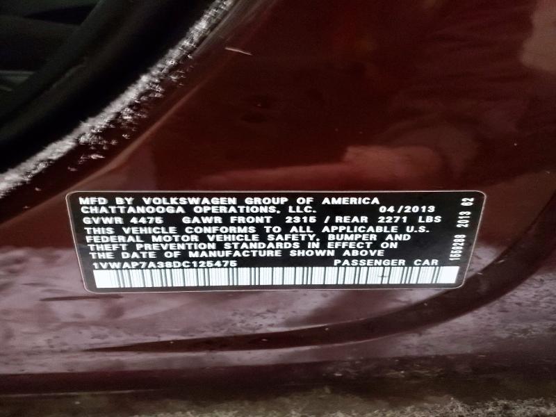 Aukcja sprzedaży 2013 Volkswagen Passat, vin: 1VWAP7A38DC125475, numer aukcji: 73044345