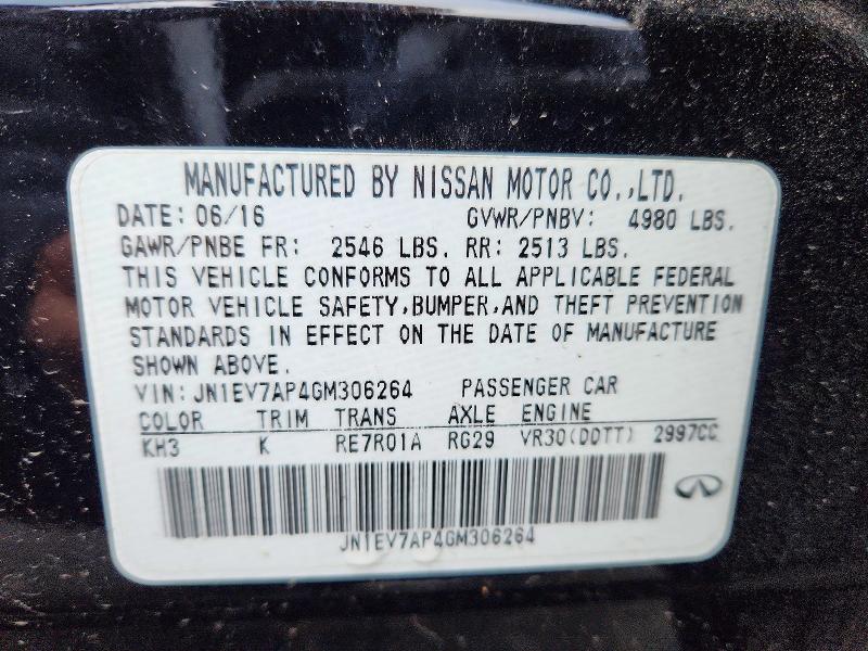 Aukcja sprzedaży 2016 Infiniti Q50, vin: JN1EV7AP4GM306264, numer aukcji: 99940185
